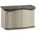 Rubbermaid Outdoor Storage Shed: 18 cu ft Capacity, Green/Tan, 47 in x 21 in x 29 in, Horizontal