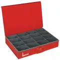 Red Steel Parts Drawer, 16 Fixed Compartments, 3" x 18" x 12"