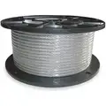 Uncoated Cable, Galvanized Steel, 7 x 7, 1/8" Cable Size, 1/8" Outside Dia., 340 lb