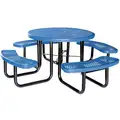 Picnic Table: Round, Expanded Metal, 46 in Dia, Walk Through, Blue