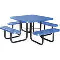 Picnic Table: Square, Expanded Metal, 80 in Overall Wd, 80 in Overall Dp, Blue