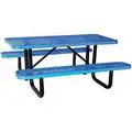 Picnic Table: Rectangle, Expanded Metal, 72 in Overall Wd, 62 in Overall Dp, Blue