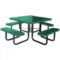 Picnic Table: Square, Perforated Metal, 80 in Overall Wd, 80 in Overall Dp, Green