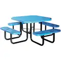 Picnic Table: Octagon, Expanded Metal, 80 in Overall Wd, 80 in Overall Dp, Blue