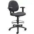 Boss Black Fabric Drafting Chair 16-1/2" Back Height, Arm Style: Adjustable