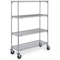 Mobile Wire Shelving Unit, 36"W x 18"D x 67-7/8"H, 4 Shelves, Chrome Plated Finish, Silver