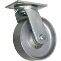 Standard Plate Caster: 5 in Wheel Dia., 1000 lb, 6 1/2 in Mounting Ht, Swivel, B
