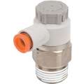 Elbow Speed Control Valve, 3/8" Valve Port Size, 1/4" Tube Size, Nickel-Plated Brass
