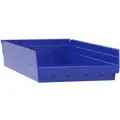 Akro-Mils Shelf Bin: 23 5/8 in Overall Lg, 11 1/8 in x 4 in, Blue, Nestable, Label Holders