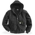 Carhartt Hooded Jacket, 100% Ring Spun Cotton Duck, Black, Zipper Closure Type, L Tall, Men's