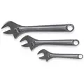 Westward Adjustable Wrench Set: Alloy Steel, Chrome, 3/4 in_1 in_1 1/8 in Jaw Capacity, Plain Grip