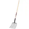 Westward 6 Tine Manure Fork; 53-1/2" Straight Wood Handle, 13-3/4" Tines