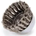 2-3/4" Knotted Wire Cup Brush, Arbor Hole Mounting, 0.020" Wire Dia. 1" Bristle Trim Length