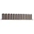 Proto Impact Socket Set: 3/8 in Drive Size, 15 Pieces, 1/4 in to 1 in Socket Size Range, SAE