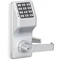 Electronic Keyless Lock, 2-3/4" Backset, Cylindrical, Satin Chrome, 1-5/8" to 1-7/8" Door Thickness