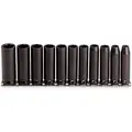 Proto Impact Socket Set: 3/8 in Drive Size, 11 Pieces, 7 to 17 mm Socket Size Range, (11) 6-Point