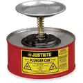 Justrite Plunger Can: 0.25 gal Can Capacity, Galvanized Steel, 5 in Dasher Plate Dia., Red