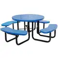 Picnic Table: Round, Perforated Metal, 81 in Dia, Walk Through, Blue