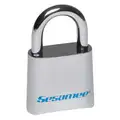 Sesamee Combination Padlock, Resettable, Bottom Dial Location, Horizontal Shackle Clearance 13/16 in