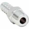 Barb Connector, 1/8" Tube Size, 1/8" Pipe Size - Pipe Fitting, Metal, 3/8" Hex Size