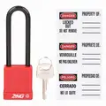 Zing Lockout Padlock: Keyed Alike, Aluminum, Std Body Body Size, Steel, Extended, Red, 1 Pack Size