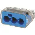Ideal Push-In Connector, 3 Port, Blue, 14 to 10 AWG Solid, 14 to 10 AWG Stranded Wire Range