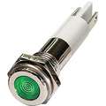 Flat Indicator Light: Green, Male .110 Connector, LED, 12V DC, Plastic (ABS)/LED/Brass Plated Chrome