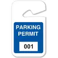 Brady Parking Permits: Rearview Mirror Tag, Parking Permit, White on Blue, 001-100, Plastic