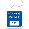 Brady Parking Permits: Rearview Mirror Tag, Parking Permit, White on Blue, 101-200, Plastic, 100 PK