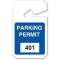 Brady Parking Permits: Rearview Mirror Tag, Parking Permit, White on Blue, 401-500, Plastic, 100 PK