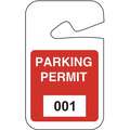 Brady Parking Permits: Rearview Mirror Tag, Parking Permit, White on Red, 001-100, Plastic