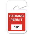 Brady Parking Permits: Rearview Mirror Tag, Parking Permit, White on Red, 101-200, Plastic