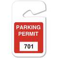 Brady Parking Permits: Rearview Mirror Tag, Parking Permit, White on Red, 701-800, Plastic