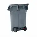 Vented Trash Can, 44 gal, Wheeled, Round, Plastic, Gray