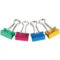 Binder Clip: 1 1/4 in Size, Metal, Assorted, 5/8 in Holding Capacity, 24 PK