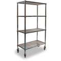 Mobile Wire Shelving Unit, 48"W x 24"D x 70"H, 4 Shelves, Chrome Plated Finish, Silver
