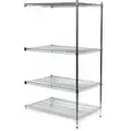 Add-On Wire Shelving Unit, 48"W x 18"D x 63"H, 4 Shelves, Chrome Plated Finish, Silver