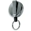 Key-Bak Key Reel: Kevlar Cord, Split, 1 1/8 in Ring Size, Silver Texture