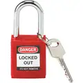 Brady Red Lockout Padlock, Different Key Type, Thermoplastic Body Material, 1 EA