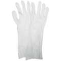 Inspection Gloves, Cotton, Men's L, Unhemmed, Ambidextrous, White, 14" Length, PK 12