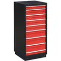 Stationary Full Height Modular Drawer Cabinet, 9 Drawers, 27-3/4"W x 28"D x 62-1/4"H Black/Red