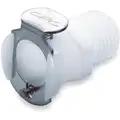 Inline Coupler: Acetal, 1/8 in Pipe Size, Coupler x MNPT, Shut-off, 1 in Overall Lg, White, PMC12