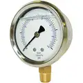 Industrial Pressure Gauge: 0 to 100 psi, 2 1/2" Dial, Liquid-Filled, 1/4" NPT Male