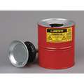 Justrite Plunger Can: 1 gal Can Capacity, Galvanized Steel, 5 in Dasher Plate Dia., Red, Brass/Ryton