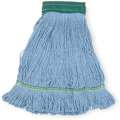 Wet Mop: Cotton, 16 oz Dry Wt, 5 in Headband Size, Blue, Side Gate Connection, Launderable