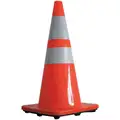 Traffic Cone: Night or High Speed Roadway (45 MPH or Higher), Reflective, 28 in Cone Ht, Orange, PVC