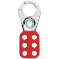 Master Lock Lockout Hasp: 1 in Closed Hasp Hole Size, Max. 6 Padlocks, Steel, 4 1/2 in L, Red