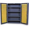 Bin Cabinet: 48 in x 24 in 72 in, 4 Shelves, 128 Bins, Yellow, Deep Box, 14 ga Panel