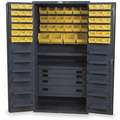 Bin Cabinet: 36 in x 24 in 72 in, 13 Shelves, 58 Bins, Yellow, 4 Drawers, Flush, Gray
