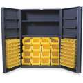 Bin Cabinet: 36 in x 24 in 72 in, 8 Shelves, 64 Bins, Yellow, Deep Box, 14 ga Panel, Gray
